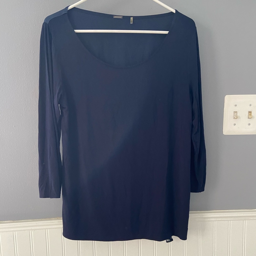 NWOT Ellie Tahari M 3/4 Sleeve Navy Blue Blouse